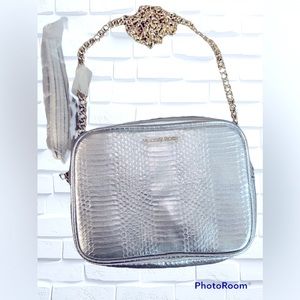 Victoria’s Secret Tassel Chain Strap Crossbody Shoulder Bag Metallic Silver